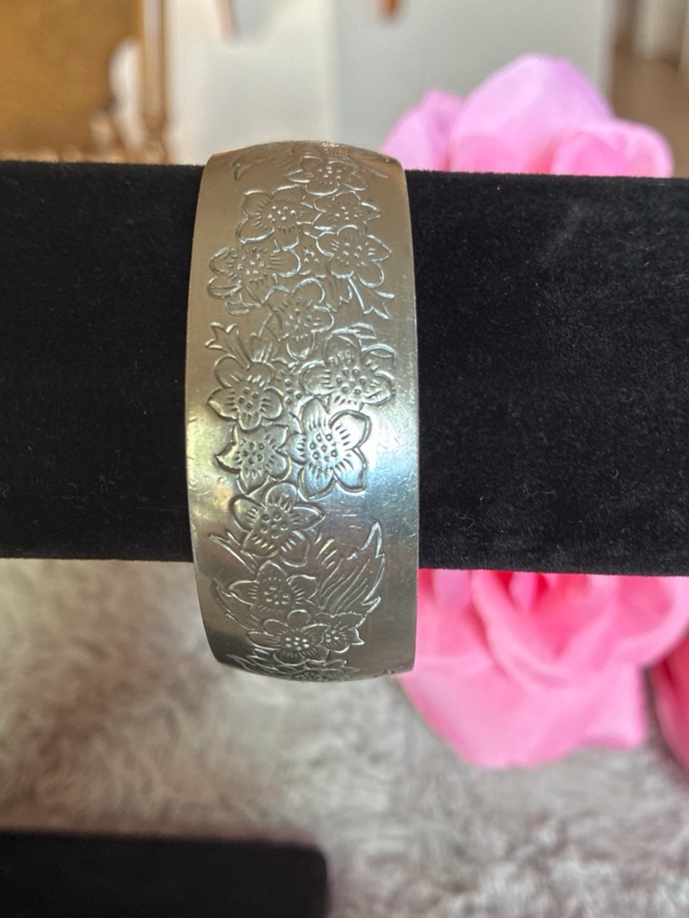 Kirk Pewter Engraved Cuff Bracelet – Vintage Floral Design